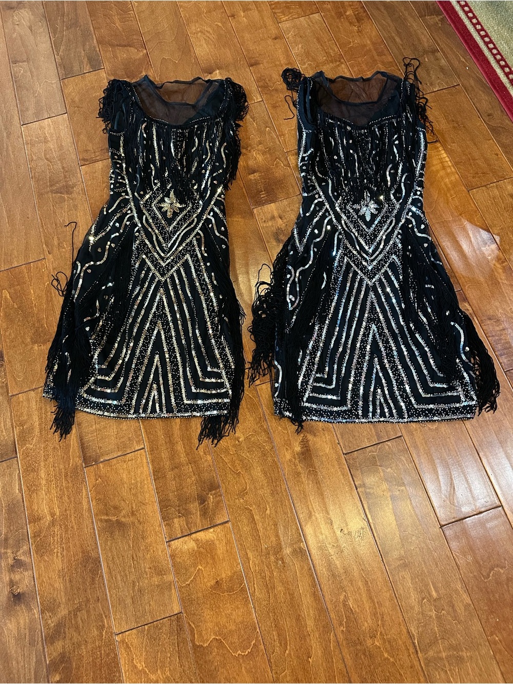 Beaded Black Fringe Flapper Dress (Pair) 1 Gold, 1 Silver